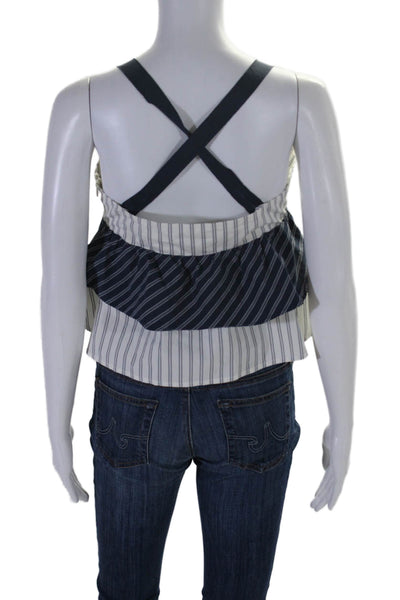 Joie Womens Striped V Neck Cross Strap Crop Top White Blue Size Small