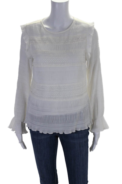 Velvet Womens Ruffled Long Sleeve Pullover Basic Blouse White Size Small