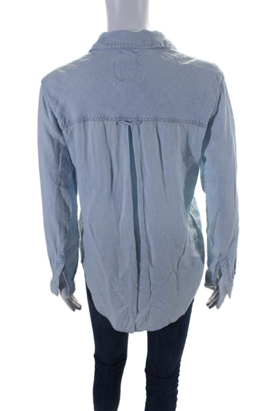 Rails Womens Collared Long Sleeve Lace Up V-Neck Matea Blouse Light Blue Size XS