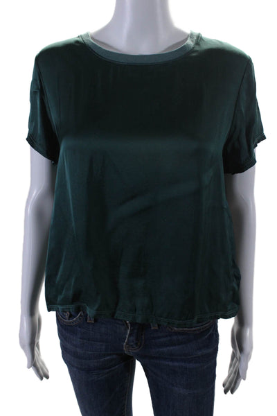 Nation LTD Womens Charmeuse Crewneck Short Sleeve Top Dark Emerald Green Size S