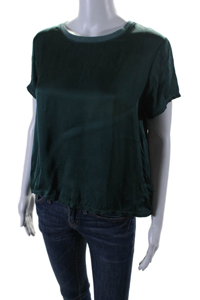 Nation LTD Womens Charmeuse Crewneck Short Sleeve Top Dark Emerald Green Size S