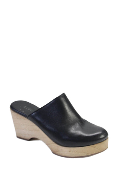 Everlane Womens Leather Wooden Platform Slip On Clogs Black Size 5.5