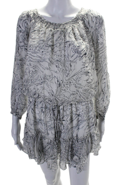 Elizabeth and James Womens Silk Marbled Long Sleeve Blouson Dress White Size XXS