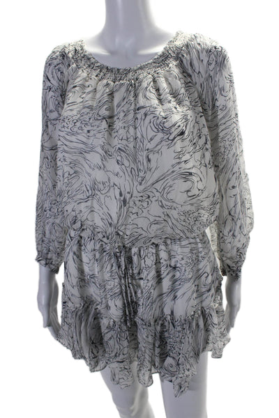Elizabeth and James Womens Silk Marbled Long Sleeve Blouson Dress White Size XXS