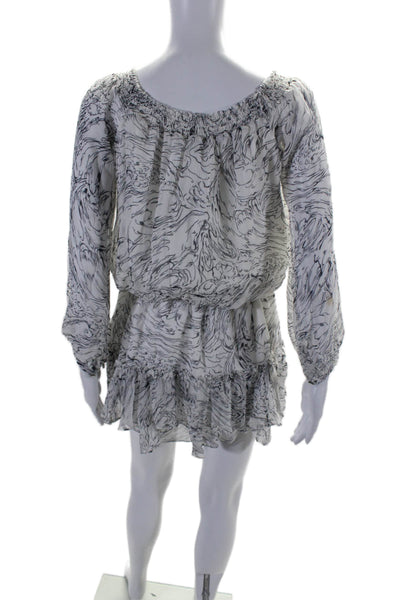 Elizabeth and James Womens Silk Marbled Long Sleeve Blouson Dress White Size XXS