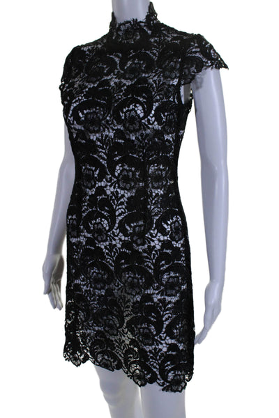 Blaque Label Women's High Neck Short Sleeves Lace Mini Dress Black Size XS