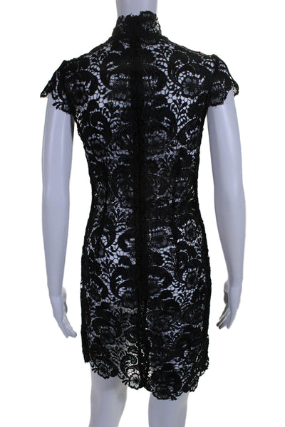 Blaque Label Women's High Neck Short Sleeves Lace Mini Dress Black Size XS