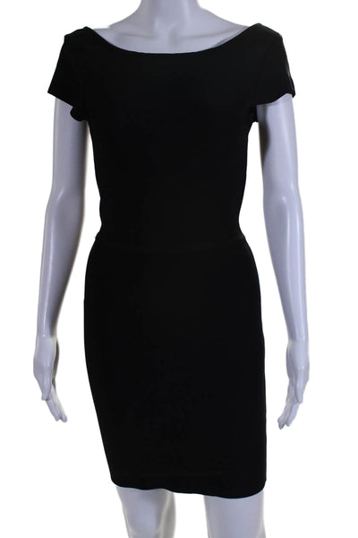 BCBGMAXAZRIA Women's Round Neck Short Sleeves Bodycon Mini Dress Black Size XS