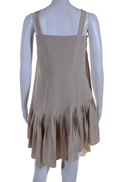 Tibi Women's Square Neck Sleeveless Wrap Pleated Mini Dress Beige Size 2