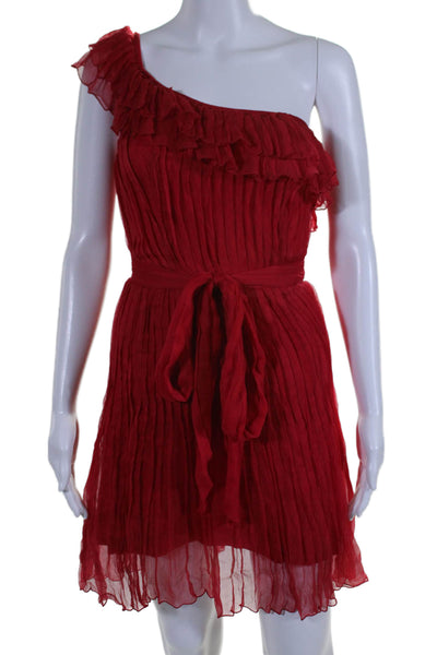 Kate Moss TopShop Women's Asymmetrical One Shoulder Ruffle Mini Dress Red Size 8