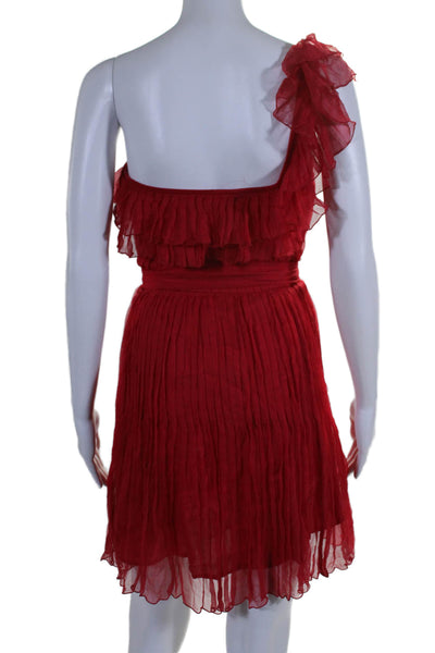 Kate Moss TopShop Women's Asymmetrical One Shoulder Ruffle Mini Dress Red Size 8