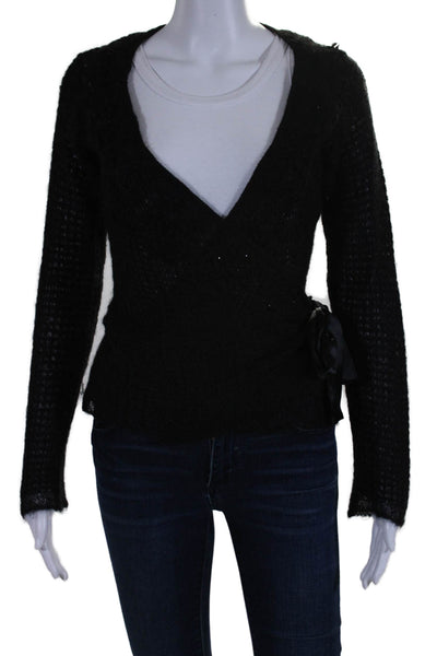 Max Mara Women's Long Sleeves Beaded Sequin Wrap Sweater Black Size S