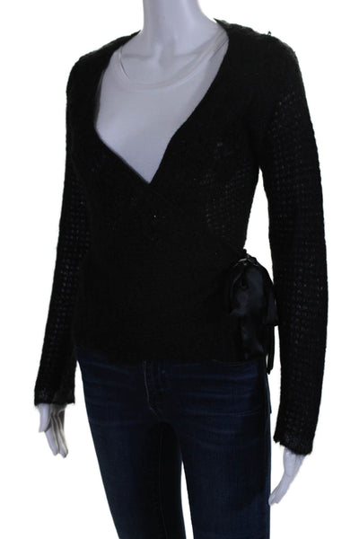 Max Mara Women's Long Sleeves Beaded Sequin Wrap Sweater Black Size S