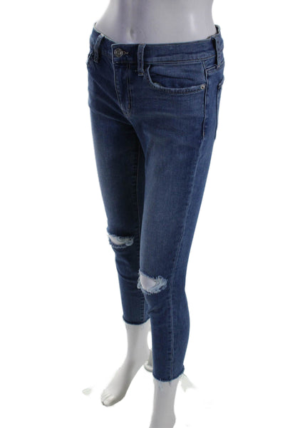 Current/Elliott Womens Mid Rise Distressed Skinny Jeans Blue Size 27