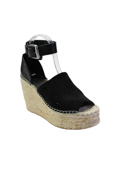 Marc Fisher Womens Black Suede Espadrille Wedge Heels Adalyn Shoes Size 8M