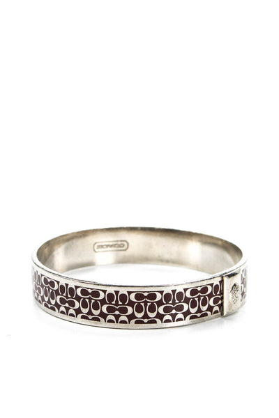 Coach Silver Tone C Monogram Signature Engraved Bangle Bracelet Burgundy Red