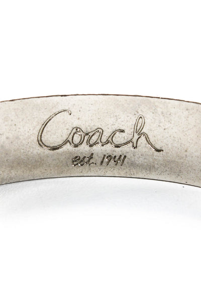 Coach Silver Tone C Monogram Signature Engraved Bangle Bracelet Burgundy Red