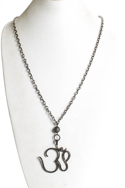 Sheryl Lowe Womens Sterling Silver Diamond Ohm Pendant Necklace 30"