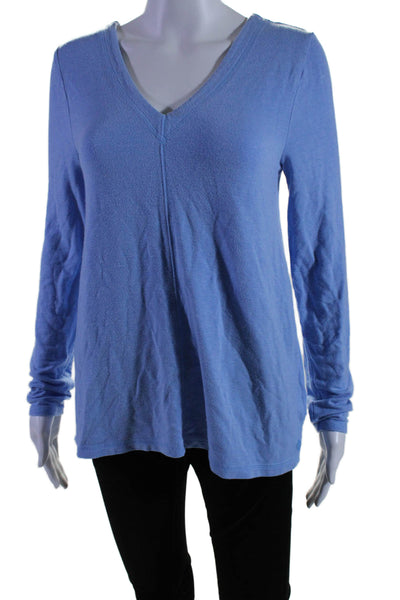 Lilly Pulitzer Womens Long Sleeve Strappy Back V Neck Shirt Blue Size Small