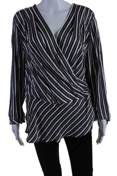 Etcetera Womens Long Sleeve V Neck Striped Shirt Red Black White Size 16