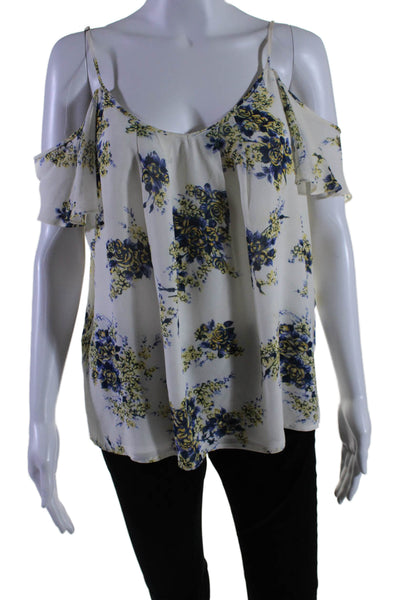 Joie Womens Short Sleeve Cold Shoulder Floral Draped Top White Size Medium