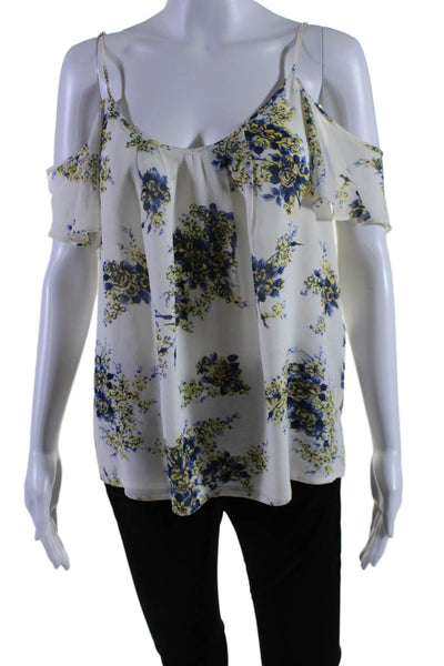 Joie Womens Short Sleeve Cold Shoulder Floral Draped Top White Size Medium