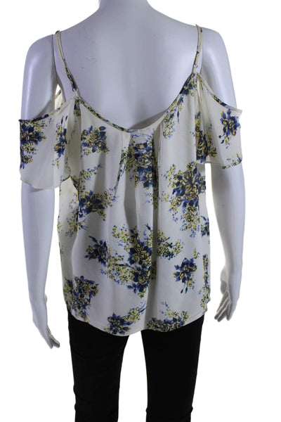 Joie Womens Short Sleeve Cold Shoulder Floral Draped Top White Size Medium