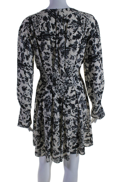 Jason Wu Women's Round Neck Long Sleeves Bow Flare Floral Mini Dress Size 2