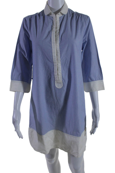 Rag & Bone Women's Collared 3/4 Sleeves Mini Shirt Dress Blue Striped Size 6