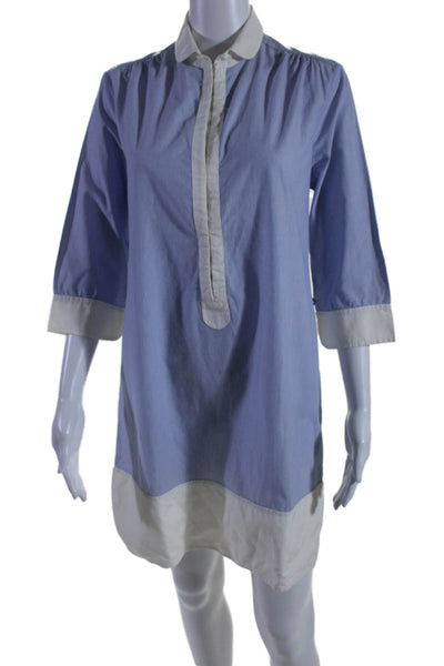 Rag & Bone Women's Collared 3/4 Sleeves Mini Shirt Dress Blue Striped Size 6