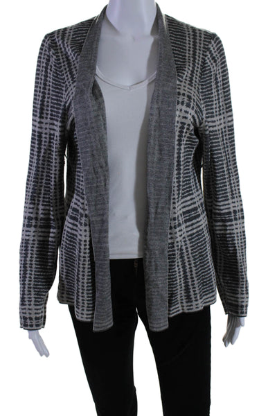 Eileen Fisher Womens Gray Wool Printed Cowl Neck Cardigan Sweater Top Size L