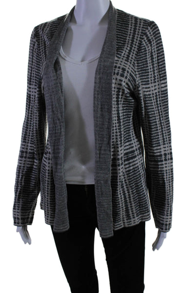 Eileen Fisher Womens Gray Wool Printed Cowl Neck Cardigan Sweater Top Size L