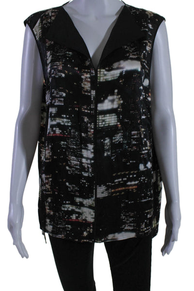 Lafayette 148 New York Womens Silk Black Printed Sleeveless Blouse Top Size L