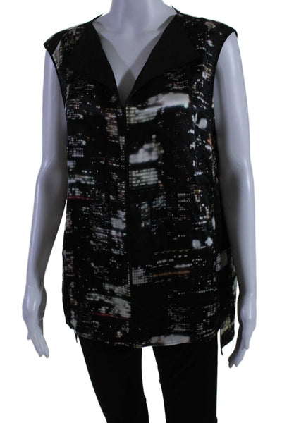 Lafayette 148 New York Womens Silk Black Printed Sleeveless Blouse Top Size L