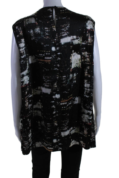 Lafayette 148 New York Womens Silk Black Printed Sleeveless Blouse Top Size L