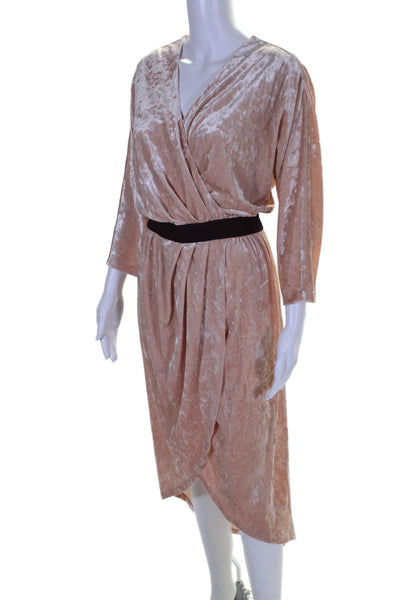 Eva Mendes Womens Pink Velvet V-Neck Elastic Waist Long Sleeve Shift Dress SizeL