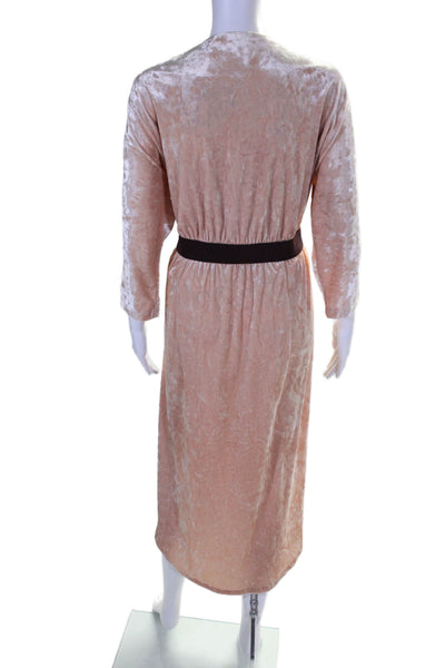 Eva Mendes Womens Pink Velvet V-Neck Elastic Waist Long Sleeve Shift Dress SizeL