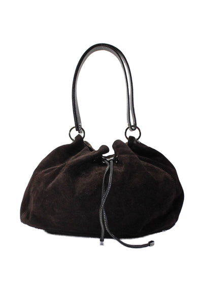 Kate Spade New York Womens Dark Brown Suede Tie Close Bucket Bag Handbag