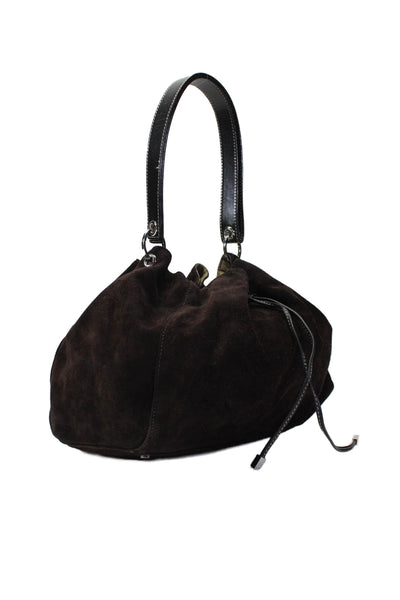 Kate Spade New York Womens Dark Brown Suede Tie Close Bucket Bag Handbag