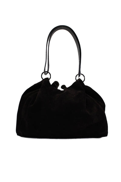 Kate Spade New York Womens Dark Brown Suede Tie Close Bucket Bag Handbag