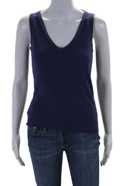 Piazza Sempione Womens V Neck Sleeveless Tight Knit Sweater Vest Purple Small