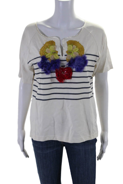 Cynthia Rowley Womens Short Sleeve Embroidered T Shirt White Medium