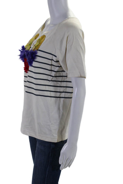 Cynthia Rowley Womens Short Sleeve Embroidered T Shirt White Medium