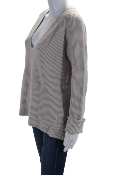 Helmut Lang Womens Long Sleeve V Neck Thick Knit Sweater Beige Small