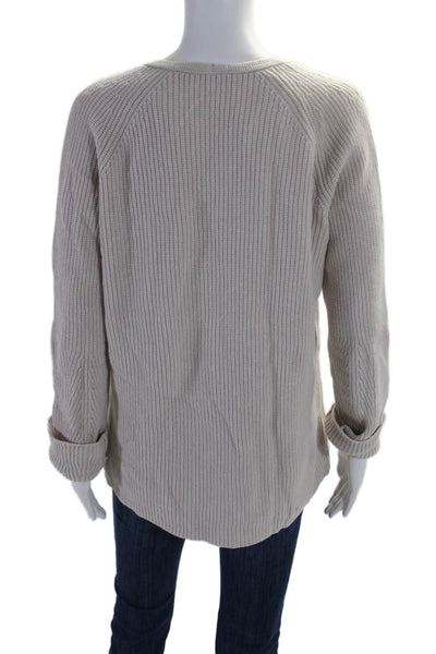 Helmut Lang Womens Long Sleeve V Neck Thick Knit Sweater Beige Small