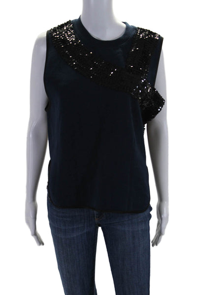 Harvey Faircloth Womens Sleeveless Thick Knit Sweater Vest Sequin Blue Small