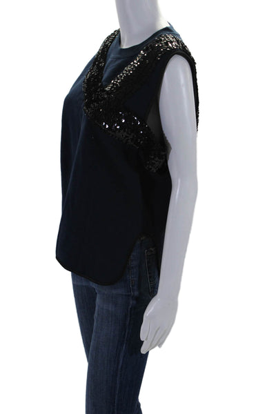 Harvey Faircloth Womens Sleeveless Thick Knit Sweater Vest Sequin Blue Small