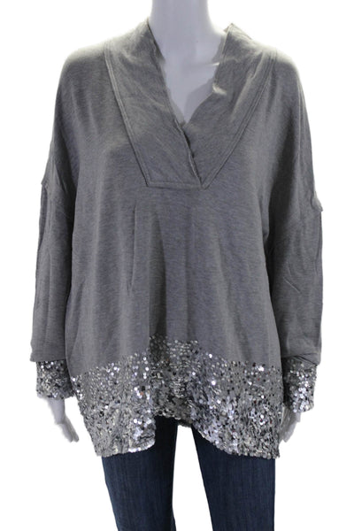 Donna Karan Womens Long Sleeve V Neck Thick Knit Sweater Gray Medium