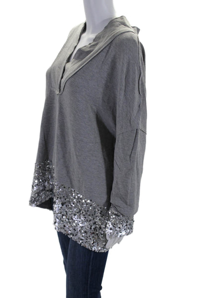 Donna Karan Womens Long Sleeve V Neck Thick Knit Sweater Gray Medium