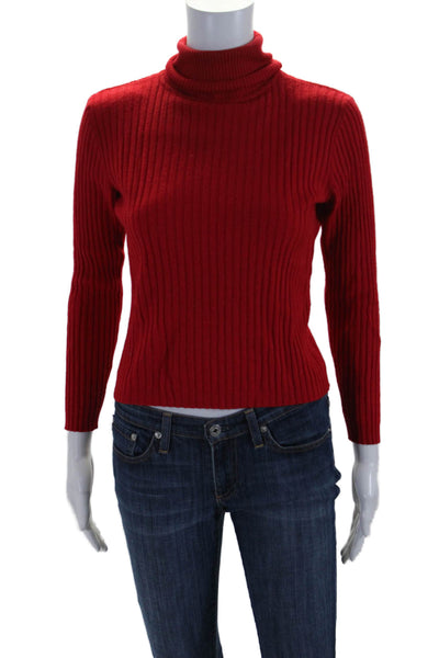 Designer Womens Long Sleeve Rib Knit Turtleneck Sweater Red Size Small